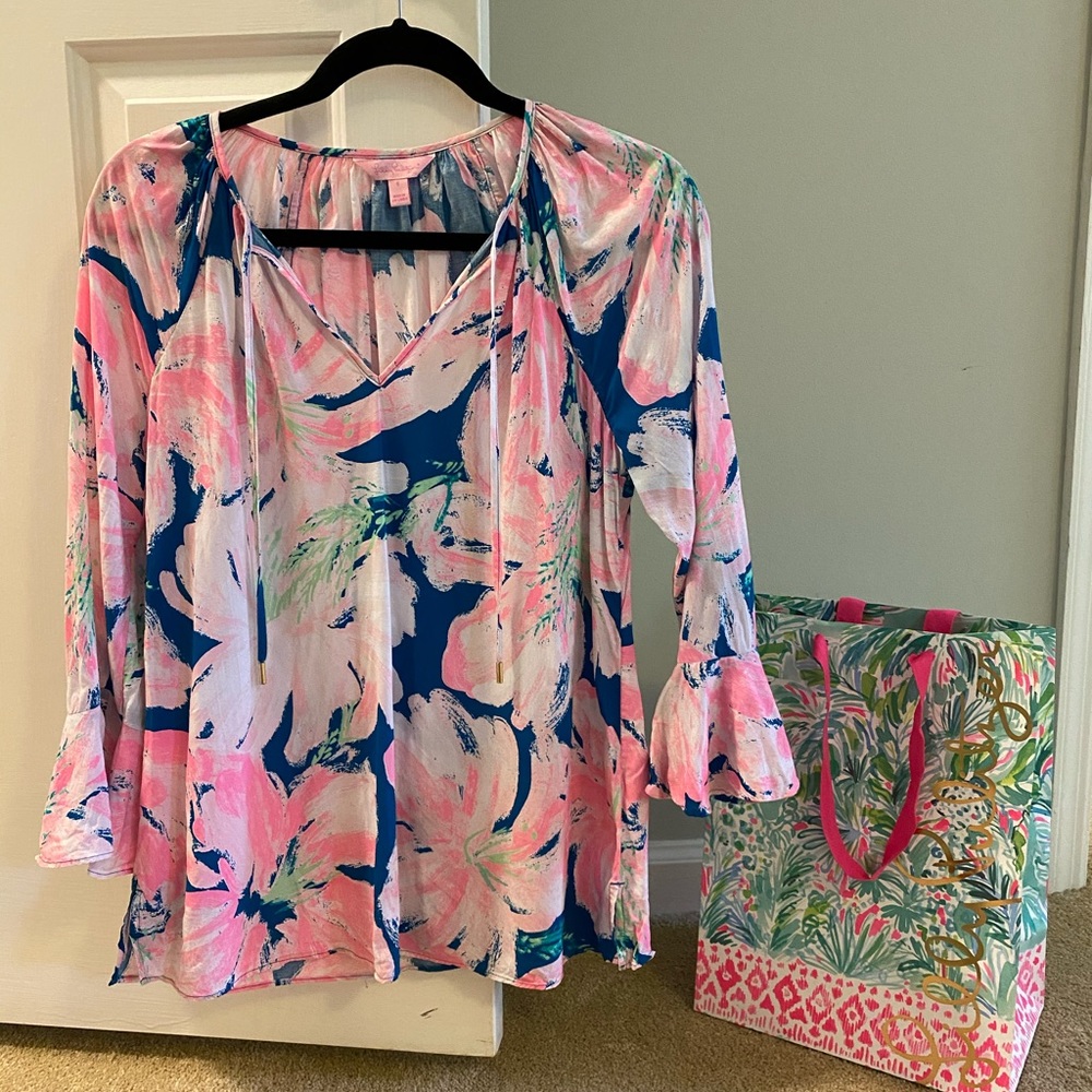 Lilly Pulitzer Pink and Green Floral Blouse